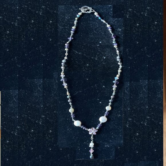 Black spinel and genuine Tahitian black pearl 22" necklace - Picture 1 of 4